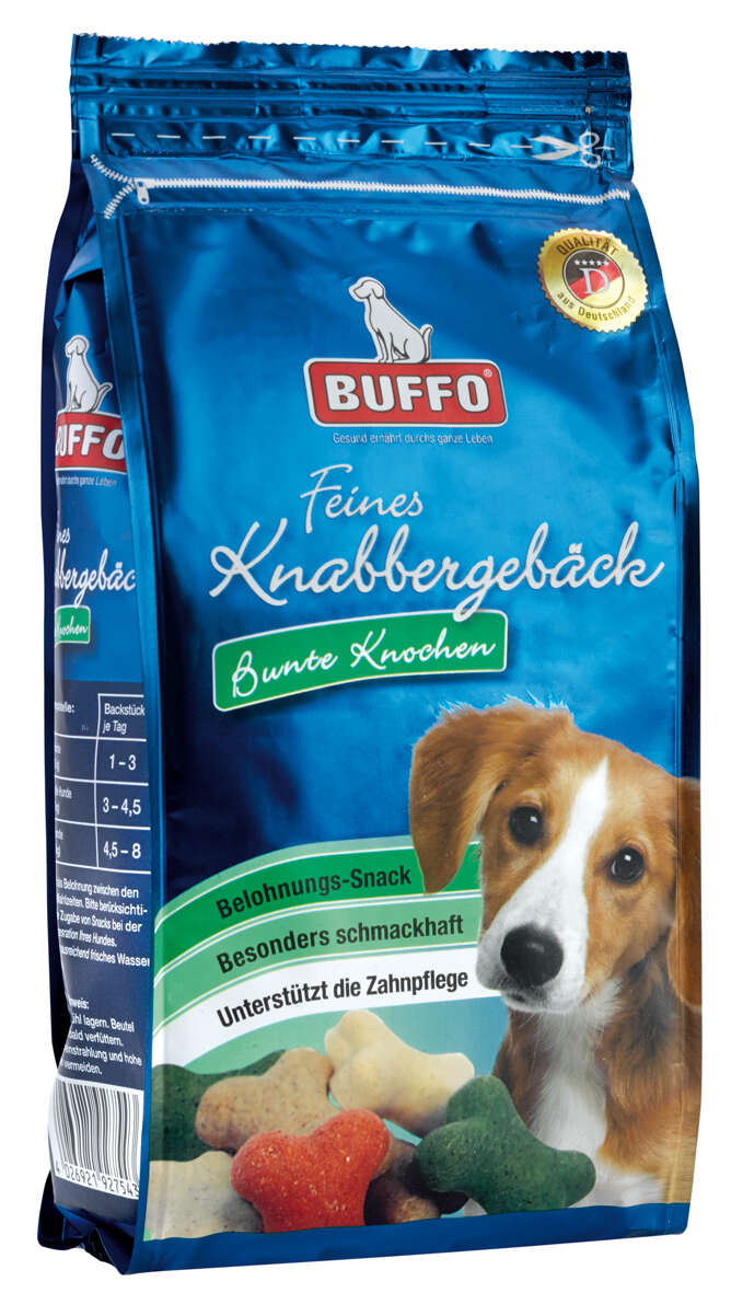 BUFFO Hundeleckerli Feines Knabbergebäck Bunte Knochen